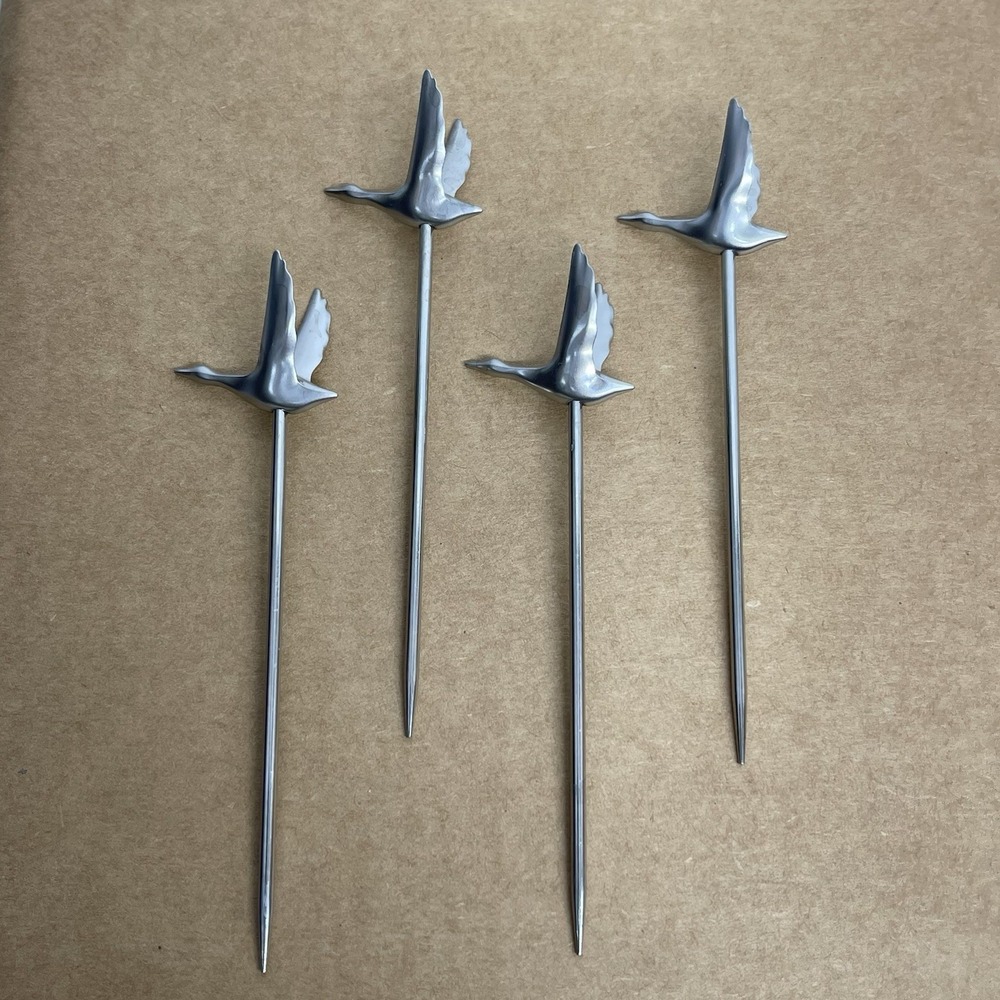 Grey Goose Vodka Stainless Steel Cocktail Picks Skewer Olives Fruit Set Of 4